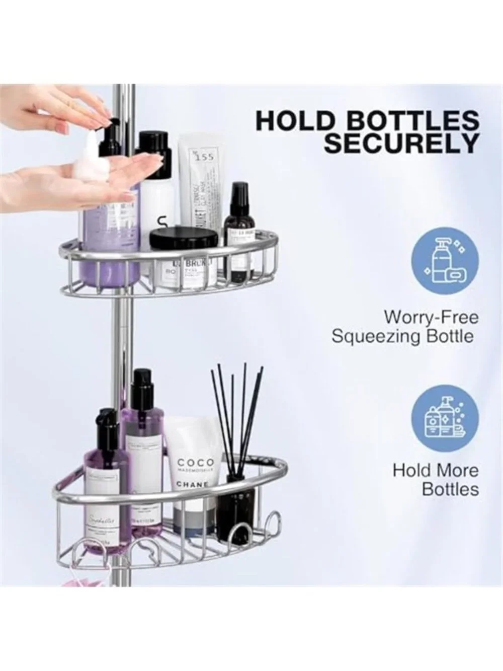 4 Tier Corner Shower Caddy Tension Pole Stainless Steel Bathroom Shelf Silver